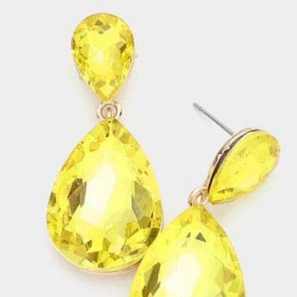 Yellow Crystal Teardrop Gold Earrings - Picture 2 of 5
